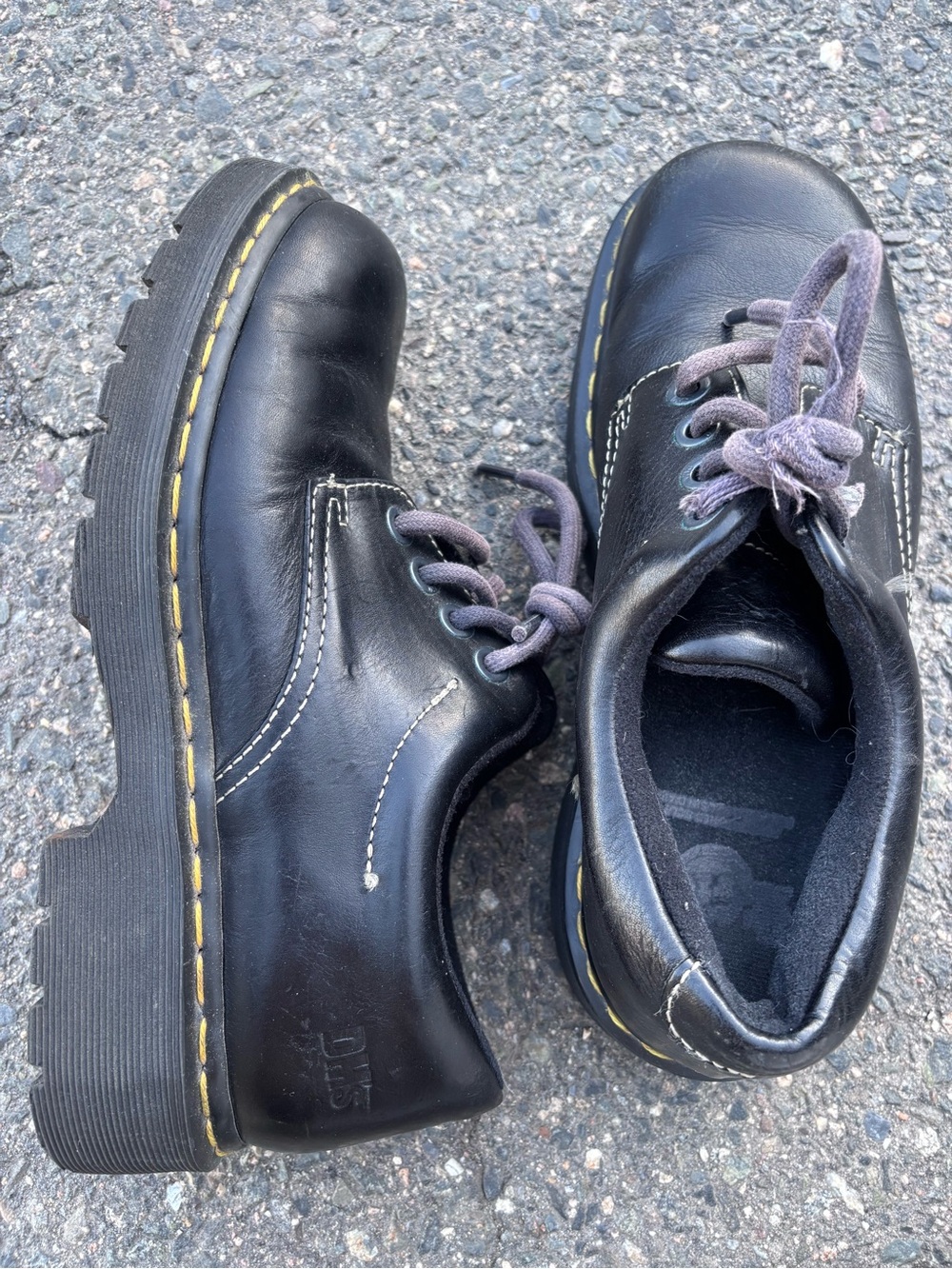 Vintage 90s Dr. Martens Men’s 8 Black Leather Platform Oxfords Chunky Lug Sole